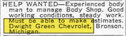 Dwight Green Chevrolet - Oct 1965 Ad